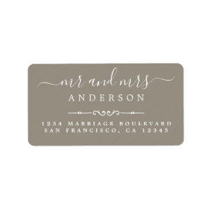 Mr Mrs Script Grey Wedding Return Address Label