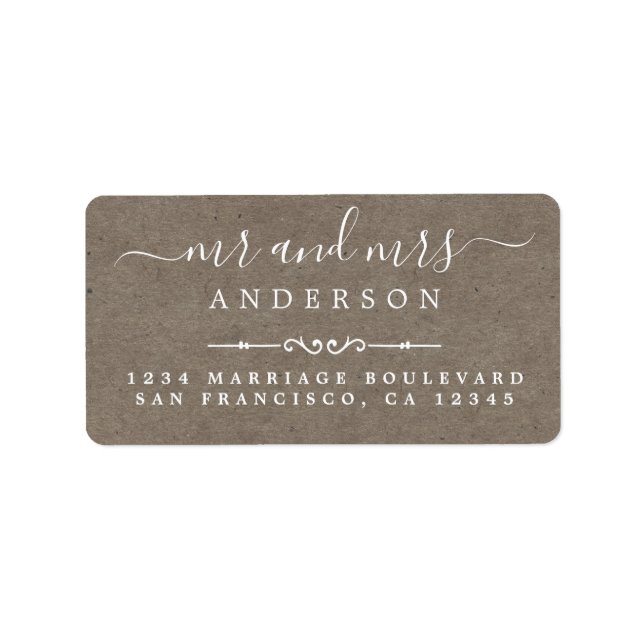 Mr Mrs Script Kraft Paper Wedding Return Address Label (Front)