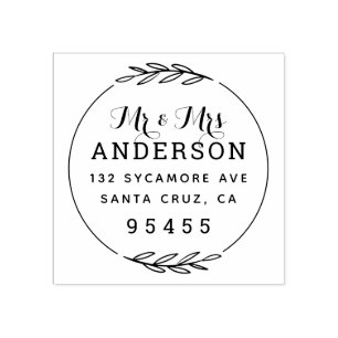 Mr & Mrs Script   Married Couple Return Address Rubber Stamp