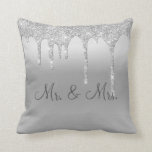 Mr. & Mrs. Silver Glitter Wedding Keepsake Elegant Cushion<br><div class="desc">Beautiful silver satin-look glitter "Mr. & Mrs."I love you" pillow.  How pretty this would be on a bed or chase lounge in a bedroom.  One side is for the new Mr. and Mrs.  The other side has “I Love You” typography.</div>