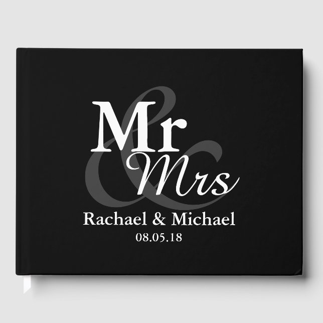 Mr&Mrs Simple Elegant Typography Wedding Guest Book (Front)