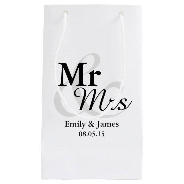 Mr&Mrs Simple Elegant Typography Wedding Small Gift Bag (Front)