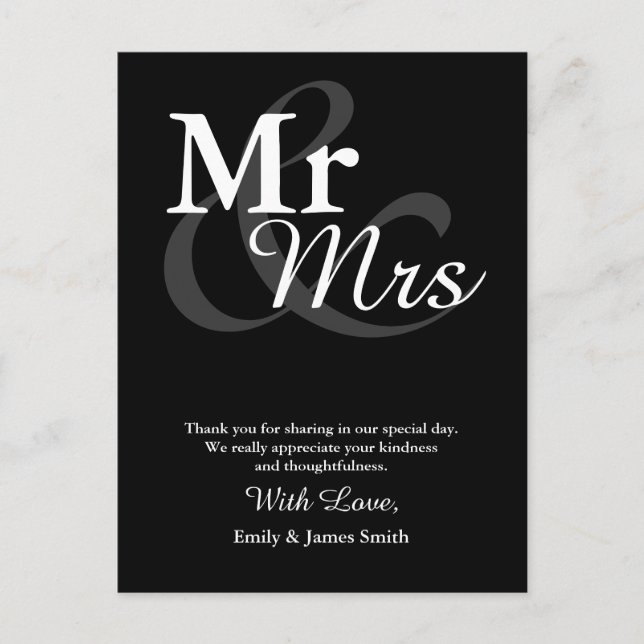 Mr&Mrs Simple Elegant Typography Wedding Thank You Postcard (Front)
