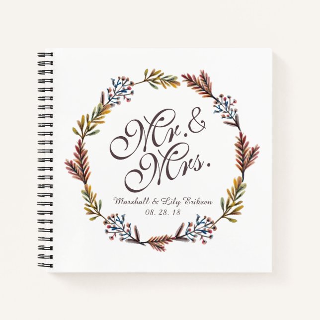 Mr. & Mrs. Simple Floral Wedding Guestbook Notebook (Front)