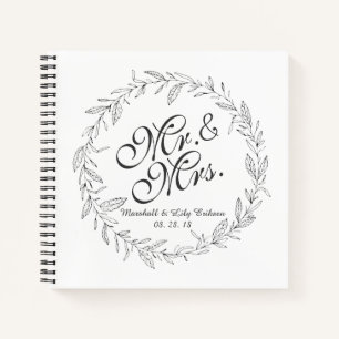 Mr. & Mrs. Simple Floral Wedding Guestbook Notebook