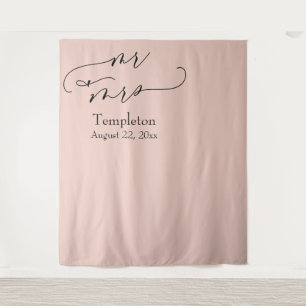 Mr & Mrs Simple Left Aligned Blush Photo Backdrop Tapestry