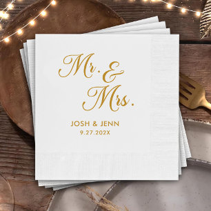 Mr. & Mrs. Simple Script Gold Wedding Napkins