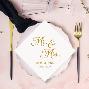 Mr. & Mrs. Simple Script Gold Wedding Napkins