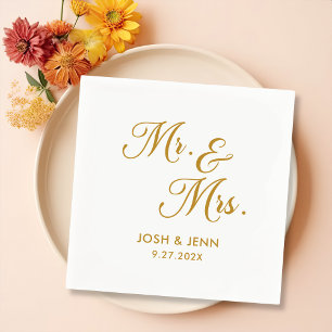 Mr. & Mrs. Simple Script Gold Wedding Napkins