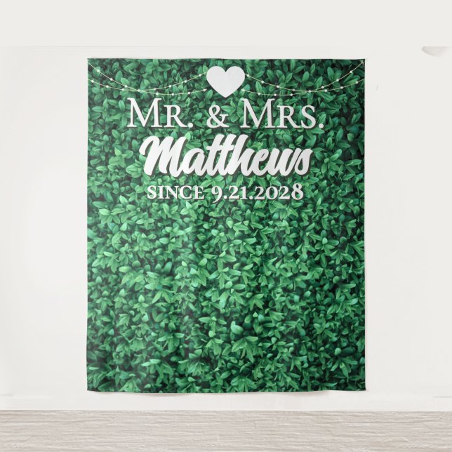 Mr Mrs Since Hedge Wall Wedding Photo Backdrop Tapestry (Front)