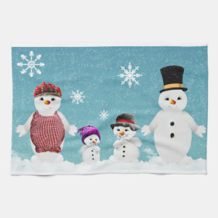 Mr&Mrs Snowman and their Family in Christmas  Tea Towel
