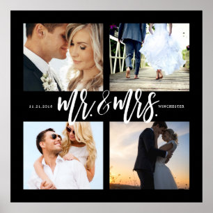 Mr. & Mrs. Square 4 Photo Collage Poster