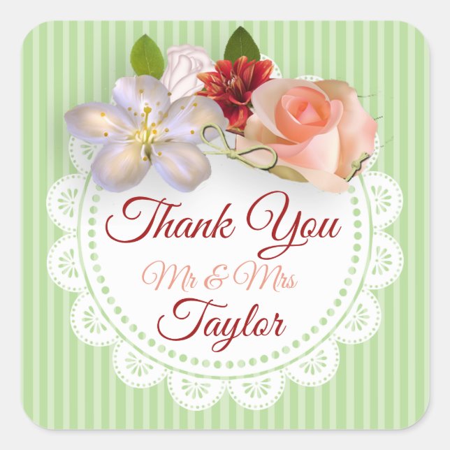 Mr & Mrs Stickers Sage Green  and Coral Floral (Front)