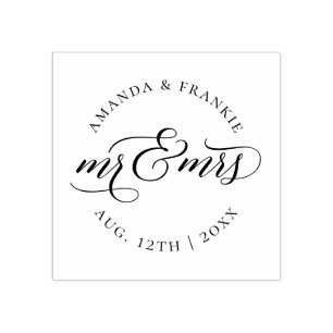 Mr & Mrs   Stylish Script Wedding Names & Date Rubber Stamp