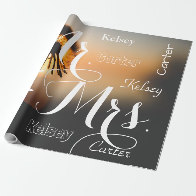 Mr & Mrs Summer Scene Personalised Names Wrapping Paper (Unrolled)