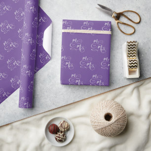 Mr. & Mrs Text for Wedding on Purple Wrapping Paper