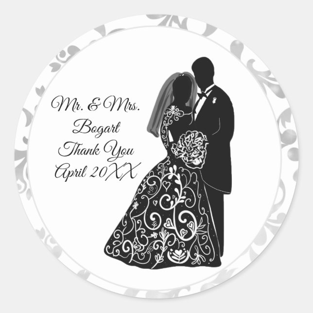 Mr. & Mrs. Thank You Bride And Groom Chic Classic Round Sticker (Front)