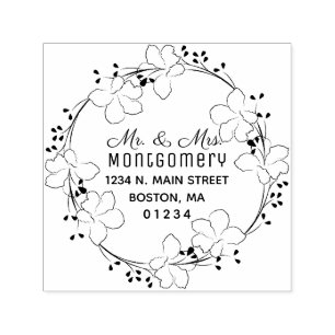 Mr. & Mrs. Tropical Floral Script Return Address Self-inking Stamp