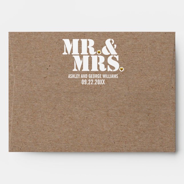 Mr. & Mrs. typography kraft paper rustic wedding Envelopes (Back (Top Flap))
