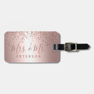 Mr & Mrs  typography rose gold confetti metallic Luggage Tag