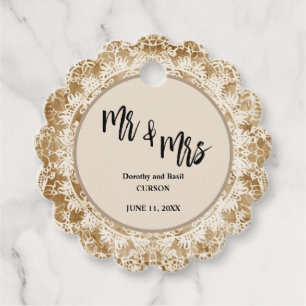 Mr & Mrs Vintage Lace Doily Wedding Favour Tags