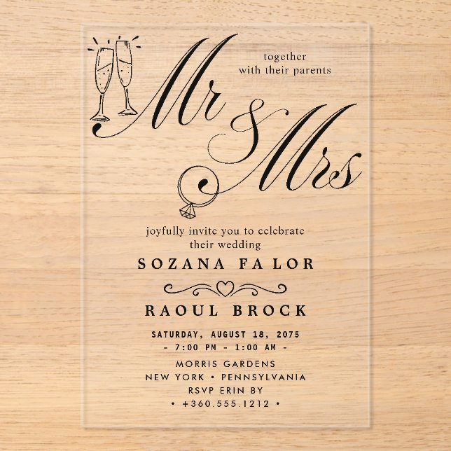 mr & mrs Wedding Acrylic Invitations (Front)