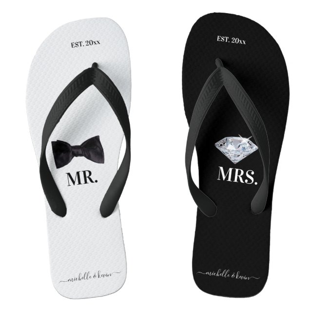 Mr. & Mrs. Wedding Black & White Jandals (Footbed)