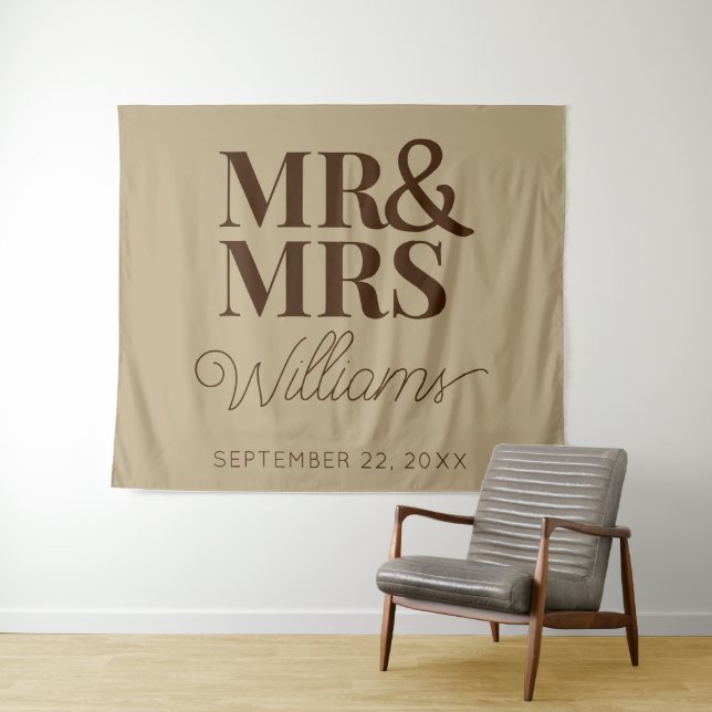 Mr Mrs Wedding Bridal Shower Modern Backdrop Tapestry (In Situ (Horizontal))