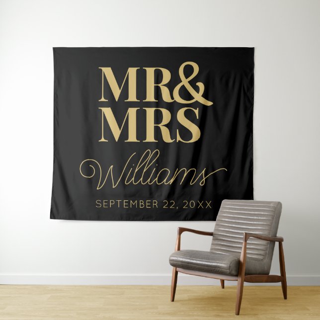 Mr Mrs Wedding Bridal Shower Modern Backdrop Tapestry (In Situ (Horizontal))