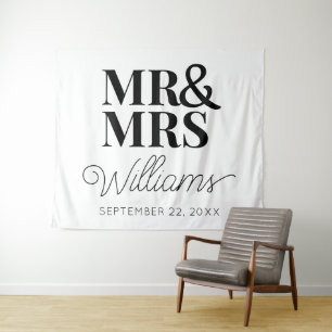 Mr Mrs Wedding Bridal Shower Modern Backdrop Tapestry