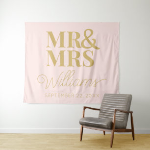 Mr Mrs Wedding Bridal Shower Modern Backdrop Tapestry