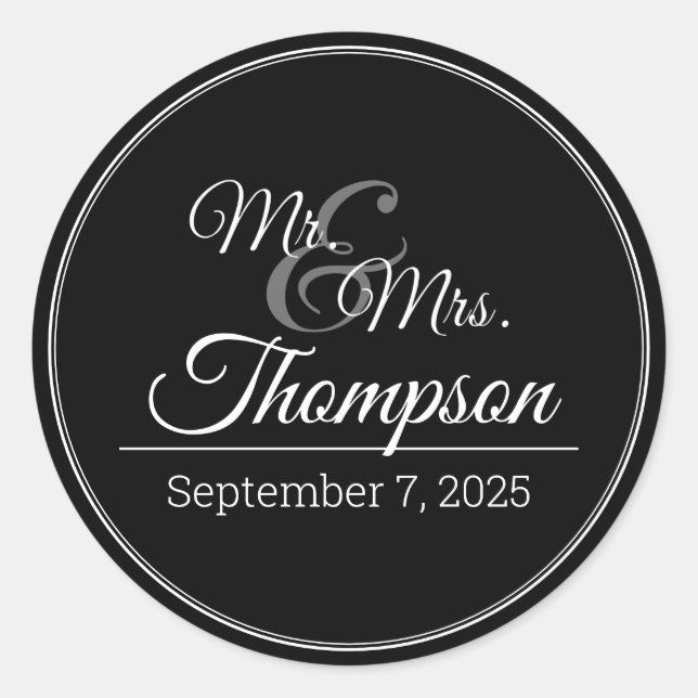 Mr. & Mrs. Wedding Celebration Date Classic Round  Sticker (Front)