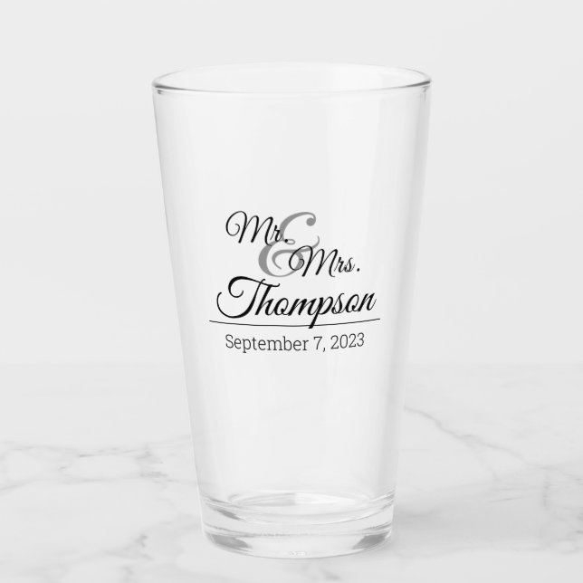 Mr. & Mrs. Wedding Celebration Date Glass (Front)