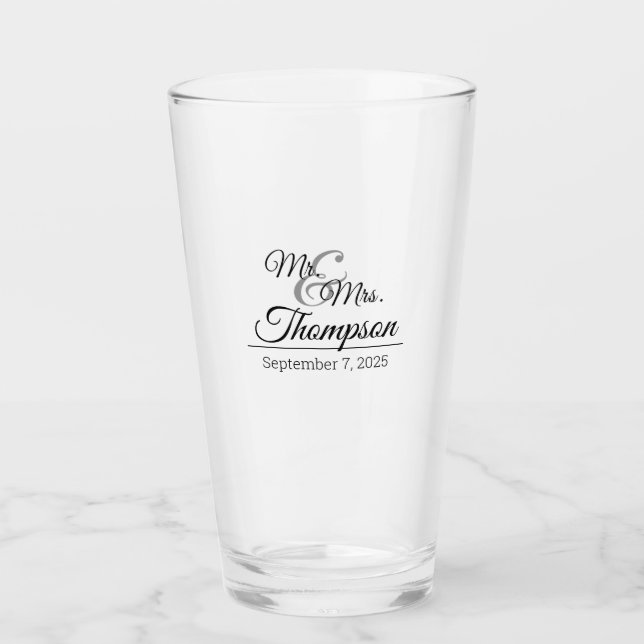 Mr. & Mrs. Wedding Celebration Date Keepsake Glass (Front)