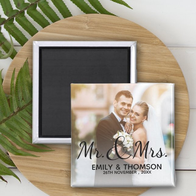 Mr & Mrs | Wedding | Custom Photo Square Magnet (Mr & Mrs | Wedding | Custom Photo Square Magnet)