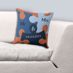 Mr & Mrs Wedding Date Blue & Orange Puzzle Pieces Cushion<br><div class="desc">The Mr and Mrs wedding date blue and orange puzzle pieces throw pillow is part of the - Blue and Orange Wall & Home Decor - collection. The surface pattern allows text and colour customisation. Replace the text and follow the - Edit with Design Tool - link to modify the...</div>