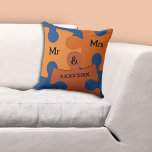 Mr & Mrs Wedding Date Orange & Blue Jigsaw Pieces Cushion<br><div class="desc">The Mr and Mrs wedding date orange and blue jigsaw pieces throw pillow is part of the - Blue and Orange Wall & Home Decor - collection. The surface pattern allows text and colour customisation. Replace the text and follow the - Edit with Design Tool - link to modify the...</div>