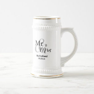 Mr & Mrs Wedding Date with Bride & Groom Names  Beer Stein