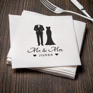Mr & Mrs Wedding Dress Tuxedo Newlywed Couple Napkin