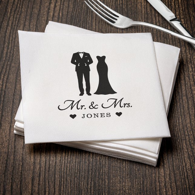 Mr & Mrs Wedding Dress Tuxedo Newlywed Couple Napkin (Mr & Mrs Wedding Dress Tuxedo Newlywed Couple Napkins
)