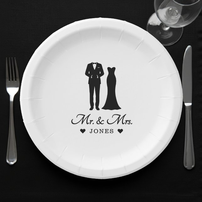 Mr & Mrs Wedding Dress Tuxedo Newlywed Couple Paper Plate (Mr & Mrs Wedding Dress Tuxedo Newlywed Couple Paper Plates
)