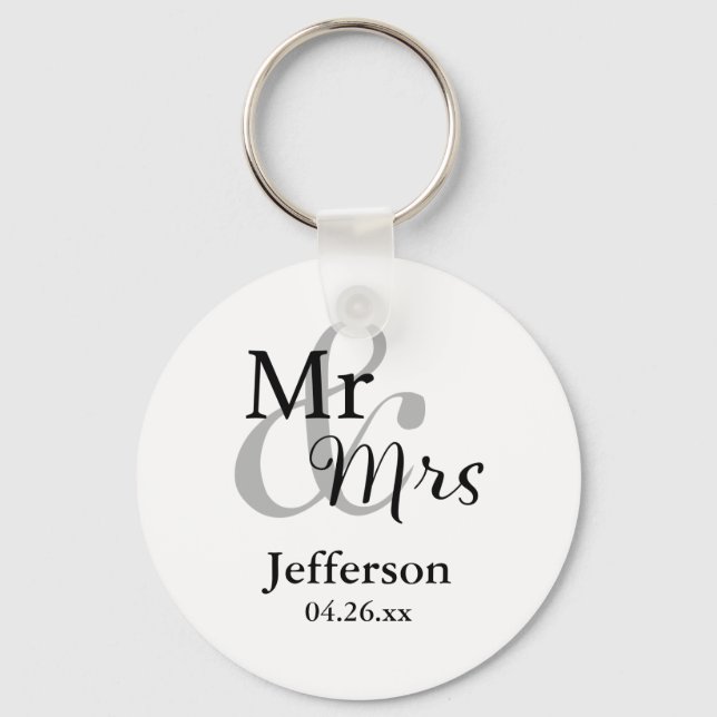 Mr & Mrs Wedding Favour Keyrings with Name & Date (Front)