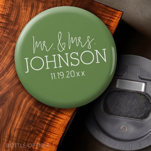 Mr & Mrs Wedding Favour - Sage Green Bottle Opener