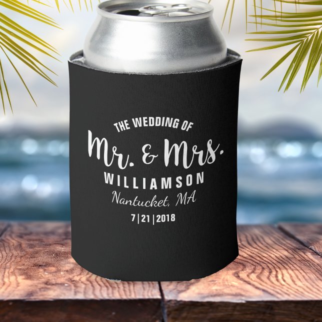 Mr. & Mrs. Wedding Favour Simple Chic Trendy Black Can Cooler (Creator Uploaded)