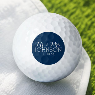 Mr & Mrs Wedding Favour Solid Colour Navy Blue Golf Balls
