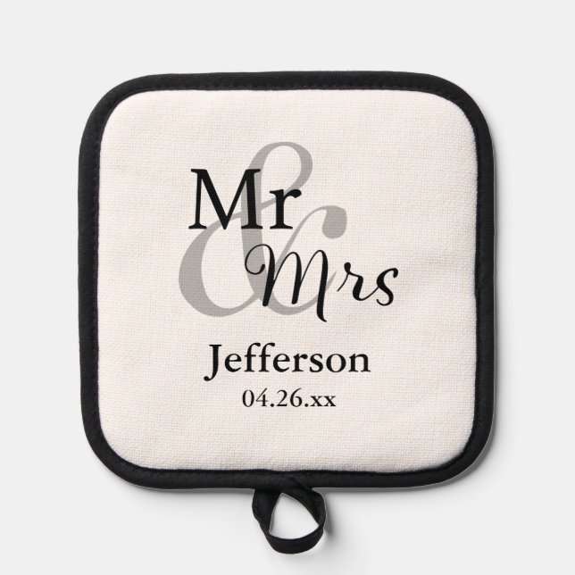 Mr & Mrs Wedding Favour  with Name & Date Pot Holder (Front)