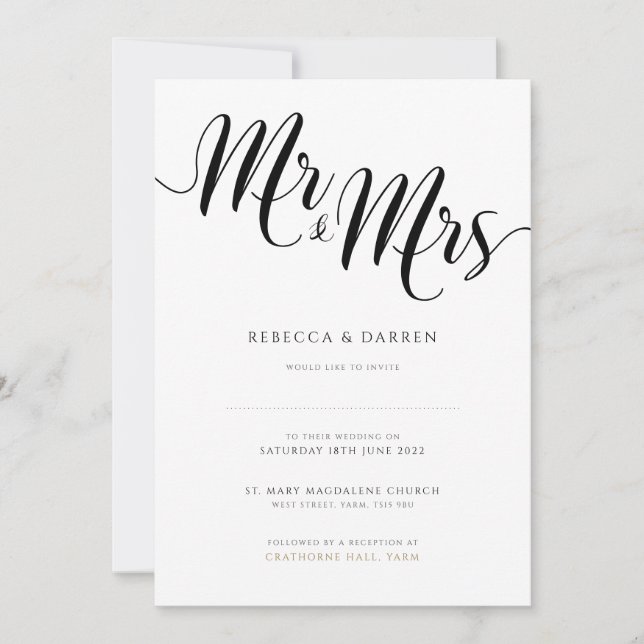 Mr & Mrs Wedding Invitation Black & White (Front)