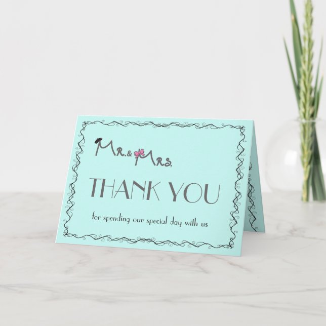Mr. & Mrs. Wedding Mint Colour Thank You Cards (Front)