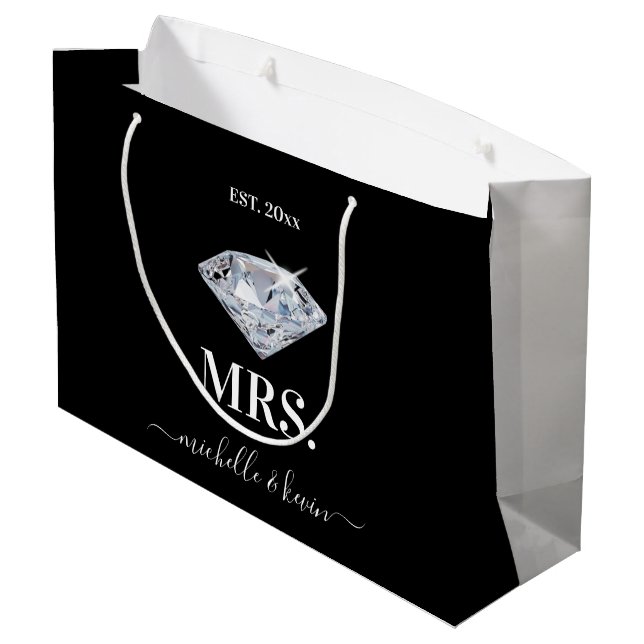 Mr. & Mrs. Wedding Party Black & White Large Gift Bag (Back Angled)