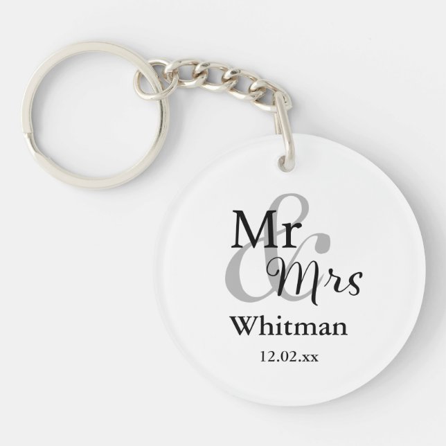 Mr & Mrs Wedding Personalised Keyring Name & Date (Front)